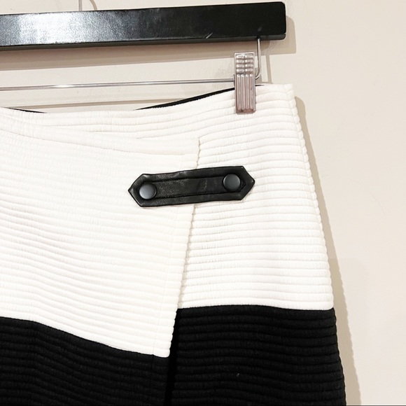 Alice + Olivia Lennon Quilted Lamb Leather Trim Crossover Asymmetrical Skirt 6 - Picture 2 of 13